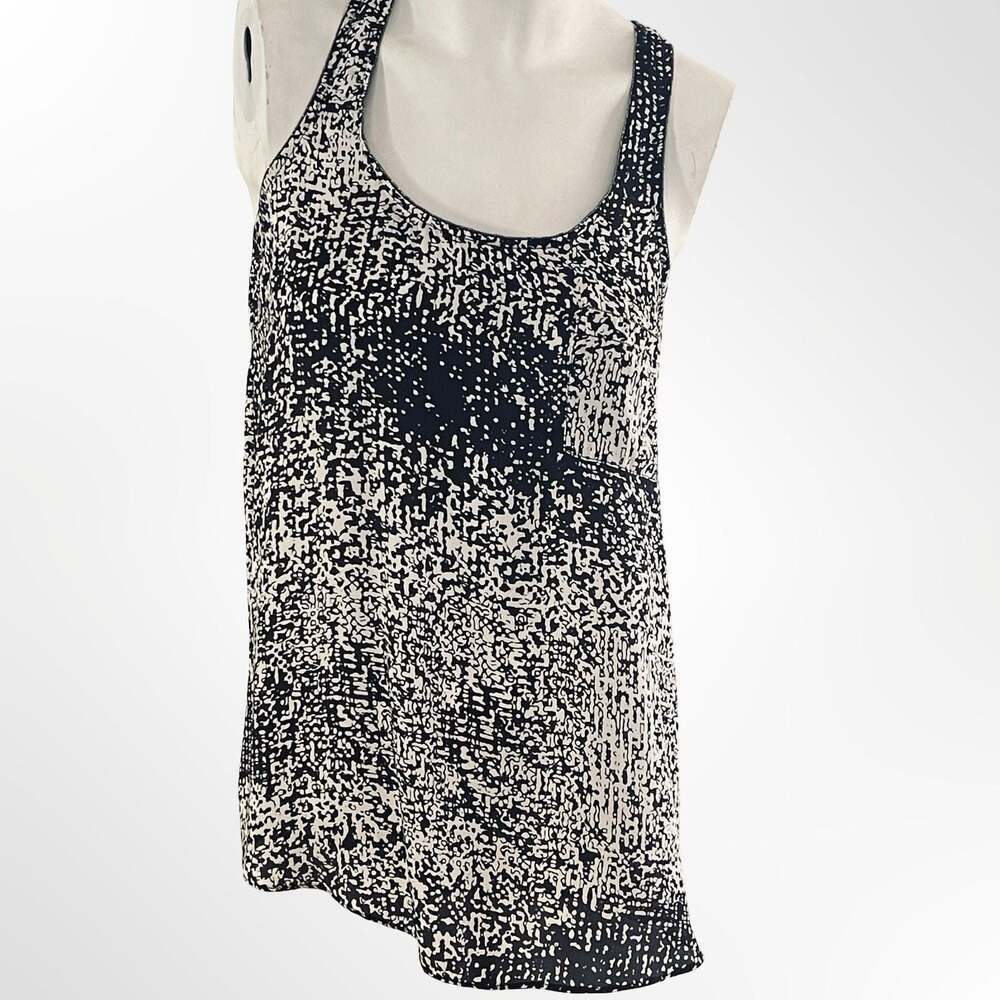 Aqua Black and White Abstract Print Beaded Trim Racerback Tank Top